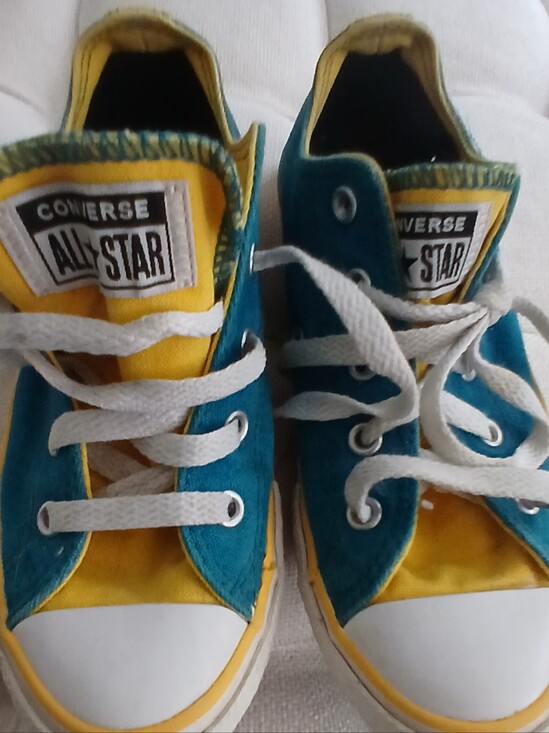 Converse Other - Vintage Converse Kids Teal and Yellow Low-Top Sneakers Size 1.5.